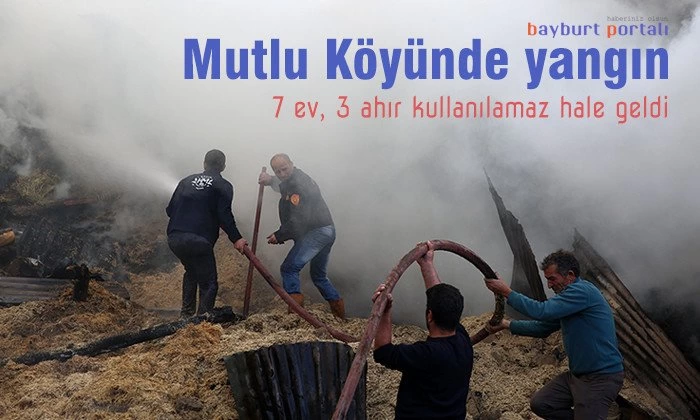 Mutlu Köyünde yangın; 7 ev, 3 ahır yandı