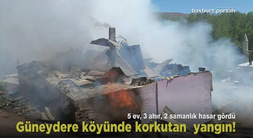 Güneydere köyünde yangın! 5 ev, 3 ahır, 2 samanlık hasar gördü