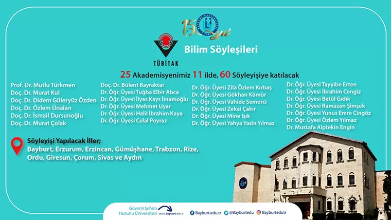 Bayburt Üniversitesi, 11 farklı ilde TÜBİTAK Bilim Söyleşileri gerçekleştirecek