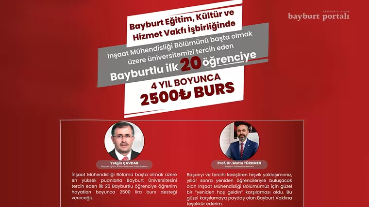 Bayburt Vakfı, en başarılı 20 Bayburtlu öğrenciye öğrenimi boyunca burs verecek