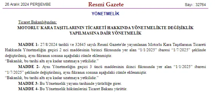 İkinci el taşıt satışlarında o kural uzatıldı