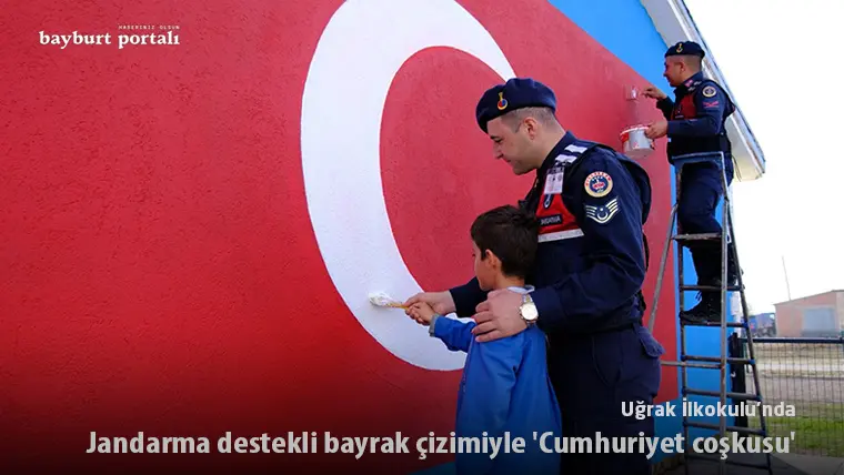 Uğrak İlkokulu’nda Jandarma destekli bayrak çizimiyle ‘Cumhuriyet coşkusu’