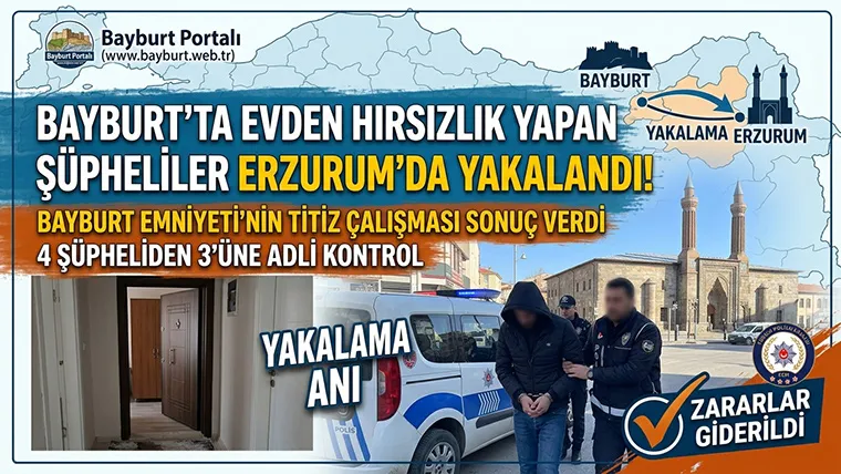 Bayburt’ta Evden Hırsızlık Yapan Şüpheliler Erzurum’da Yakalandı!